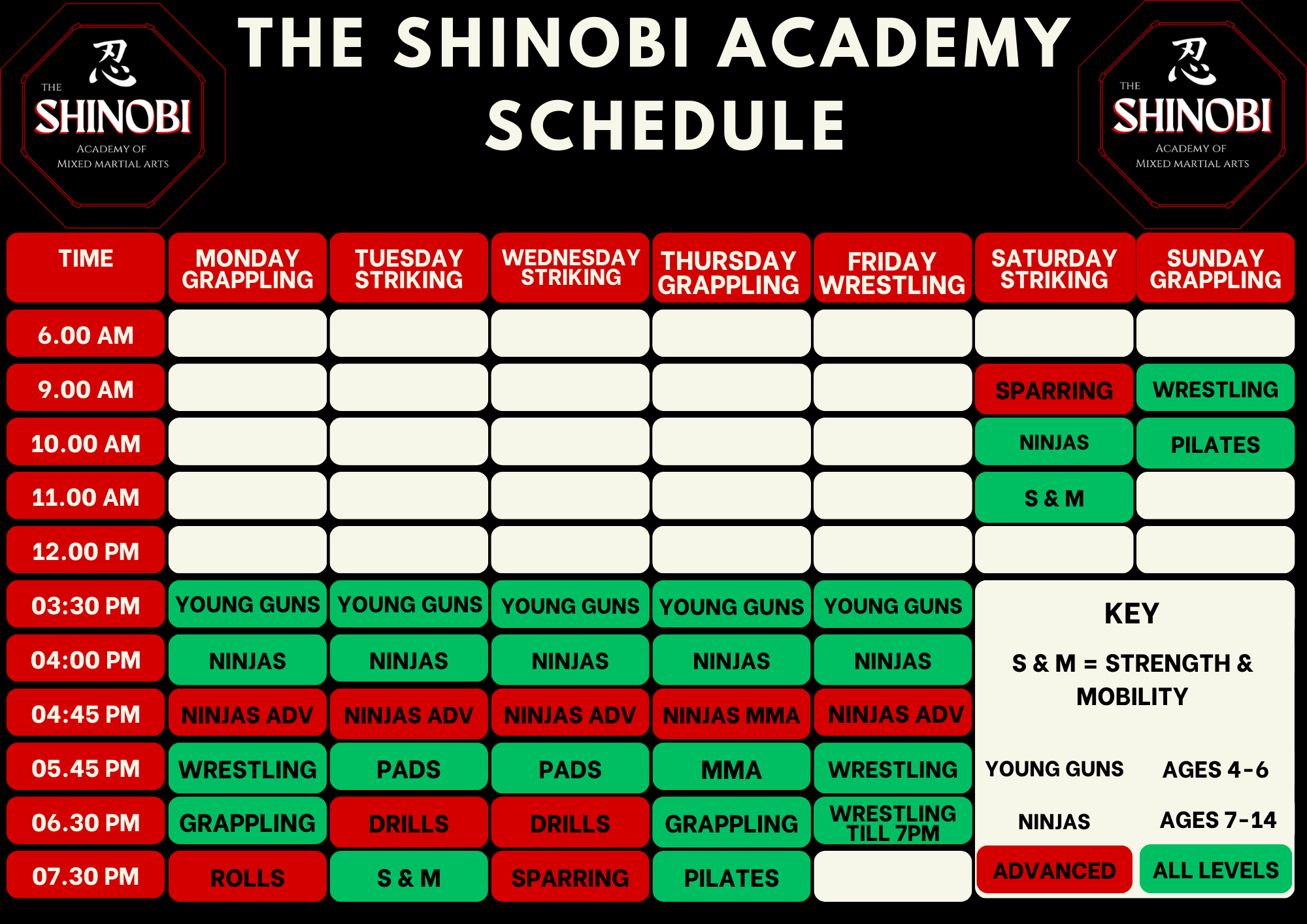 2025 SHINOBI SCHEDULE TIMETABLE